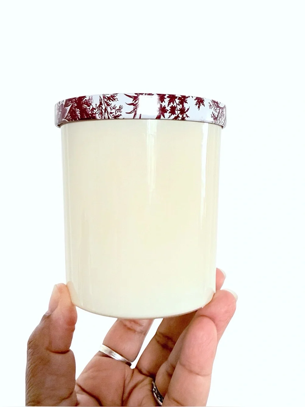 Leoben Company Jasmine Santal Luxury Scented Candle - Cream with Burgundy Lid
